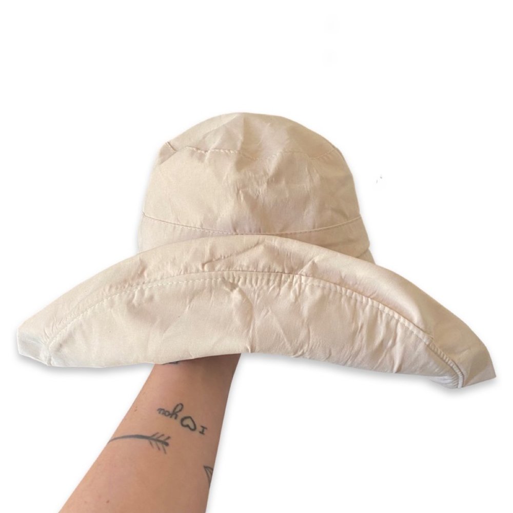 Beige Sunhat With Wide Foldable Brim